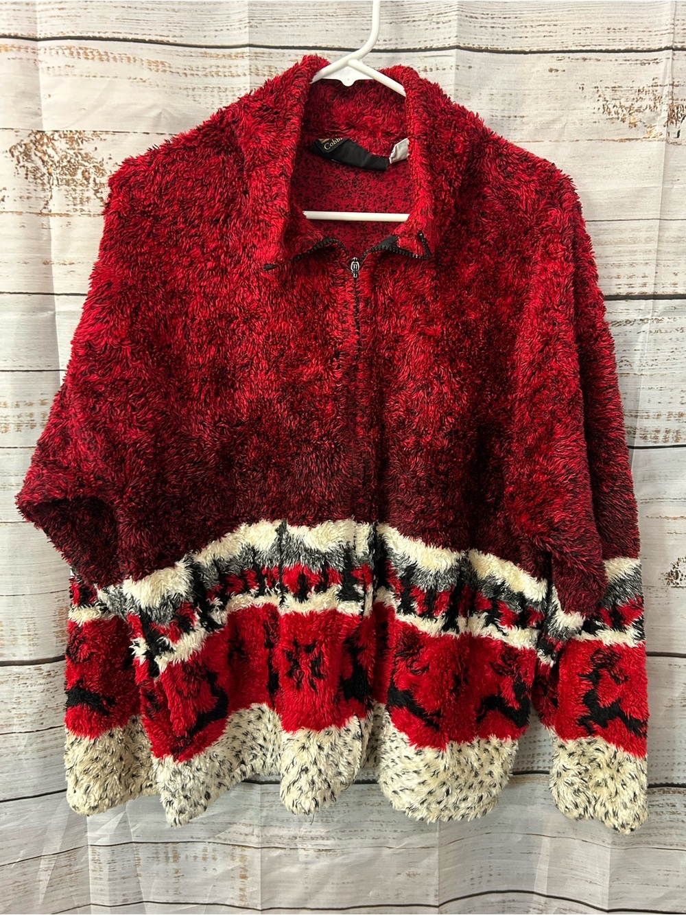 VTG Cobblestone Canyon Fleece XL Womens Full Zip Jacket Red With Reindeer USA